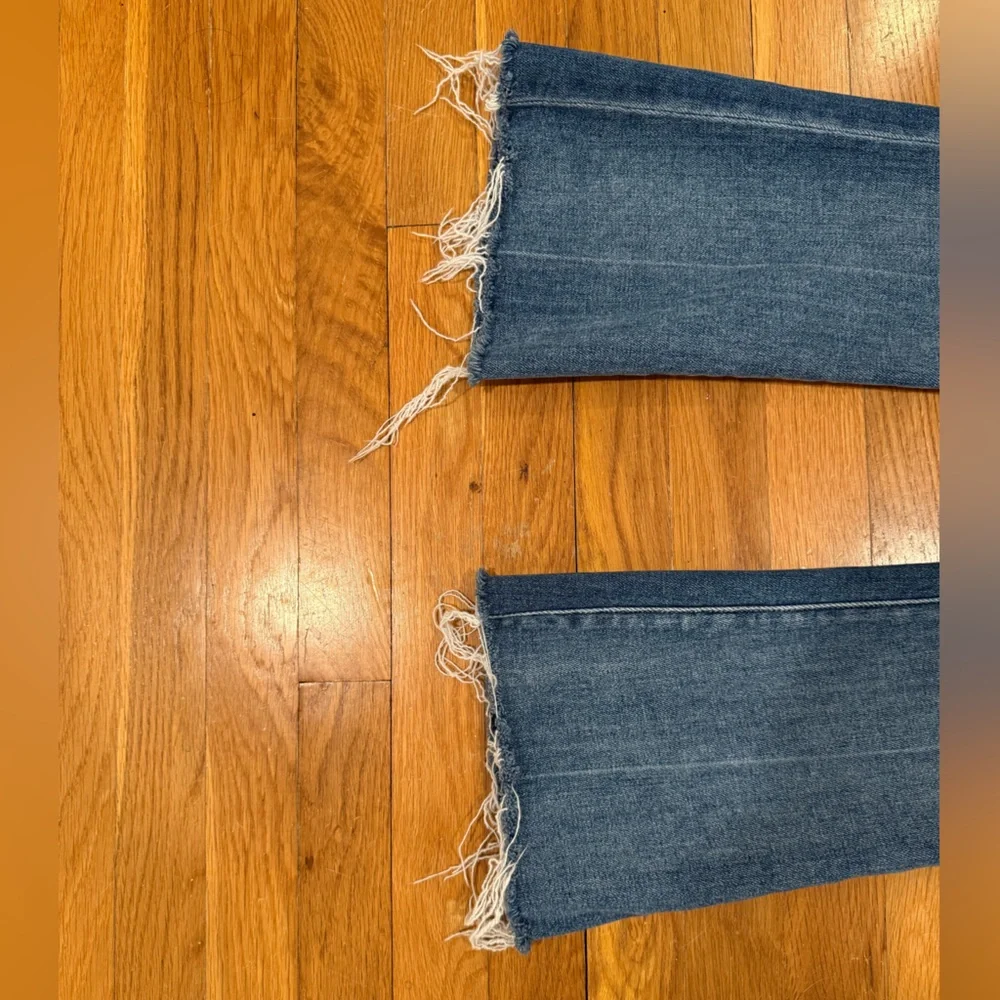 PAIGE Petite Laurel Canyon Raw Hem Flare Blue Women's Jeans - Olivin Distressed - Picture 9 of 10